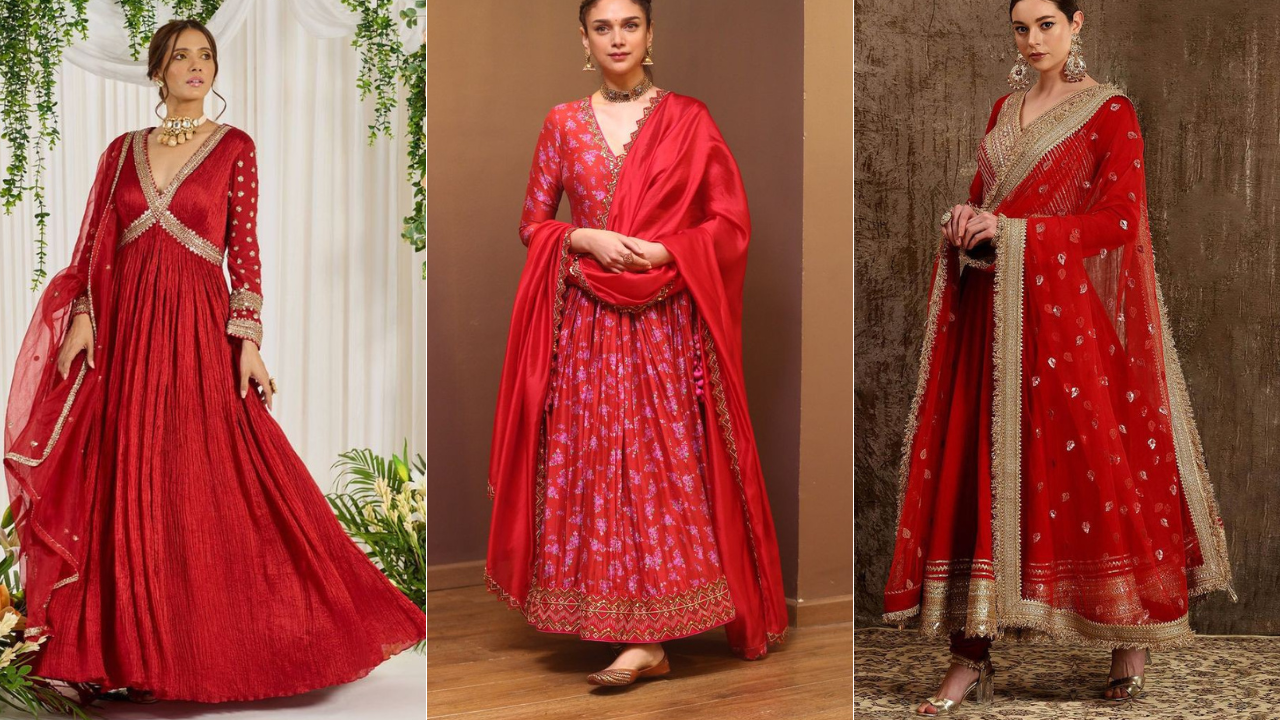 Top 30 Beautiful Red Anarkali Gown Designs
